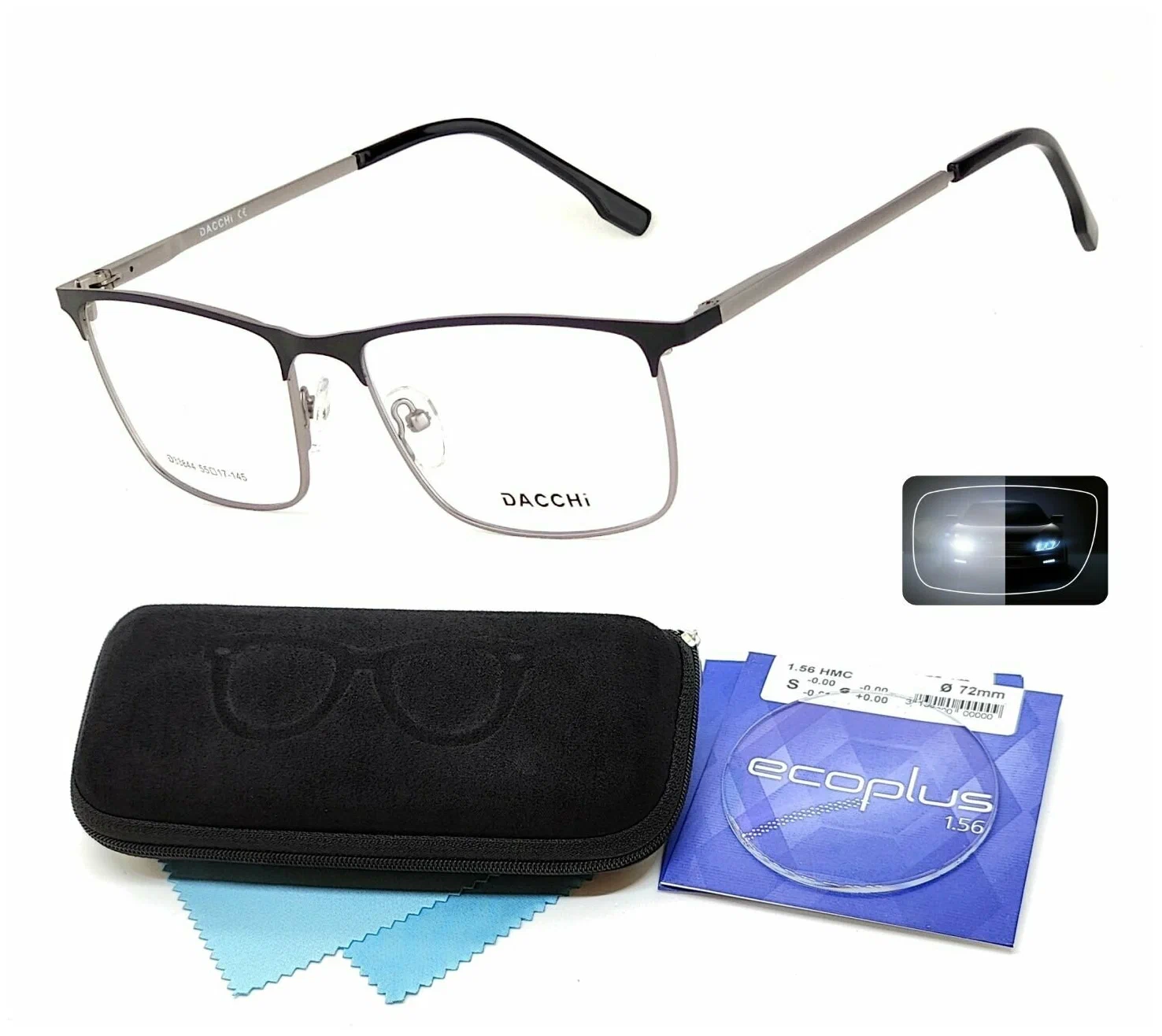 Очки с футляром-змейка DACCHI мод. 33844 Цвет 2 с линзами ECOPLUS 1.56 HMC +5.00 РЦ 62-64